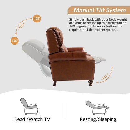 Ensemble de 2 fauteuils inclinables Gabriela en cuir véritable, style Mid-Century Modern, avec garniture cloutée, par HULALA HOME