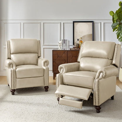 Ensemble de 2 fauteuils inclinables Gabriela en cuir véritable, style Mid-Century Modern, avec garniture cloutée, par HULALA HOME