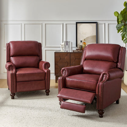Ensemble de 2 fauteuils inclinables Gabriela en cuir véritable, style Mid-Century Modern, avec garniture cloutée, par HULALA HOME