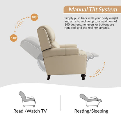 Fauteuil inclinable Gabriela en cuir véritable, style milieu de siècle, avec pieds coniques en bloc, par HULALA HOME