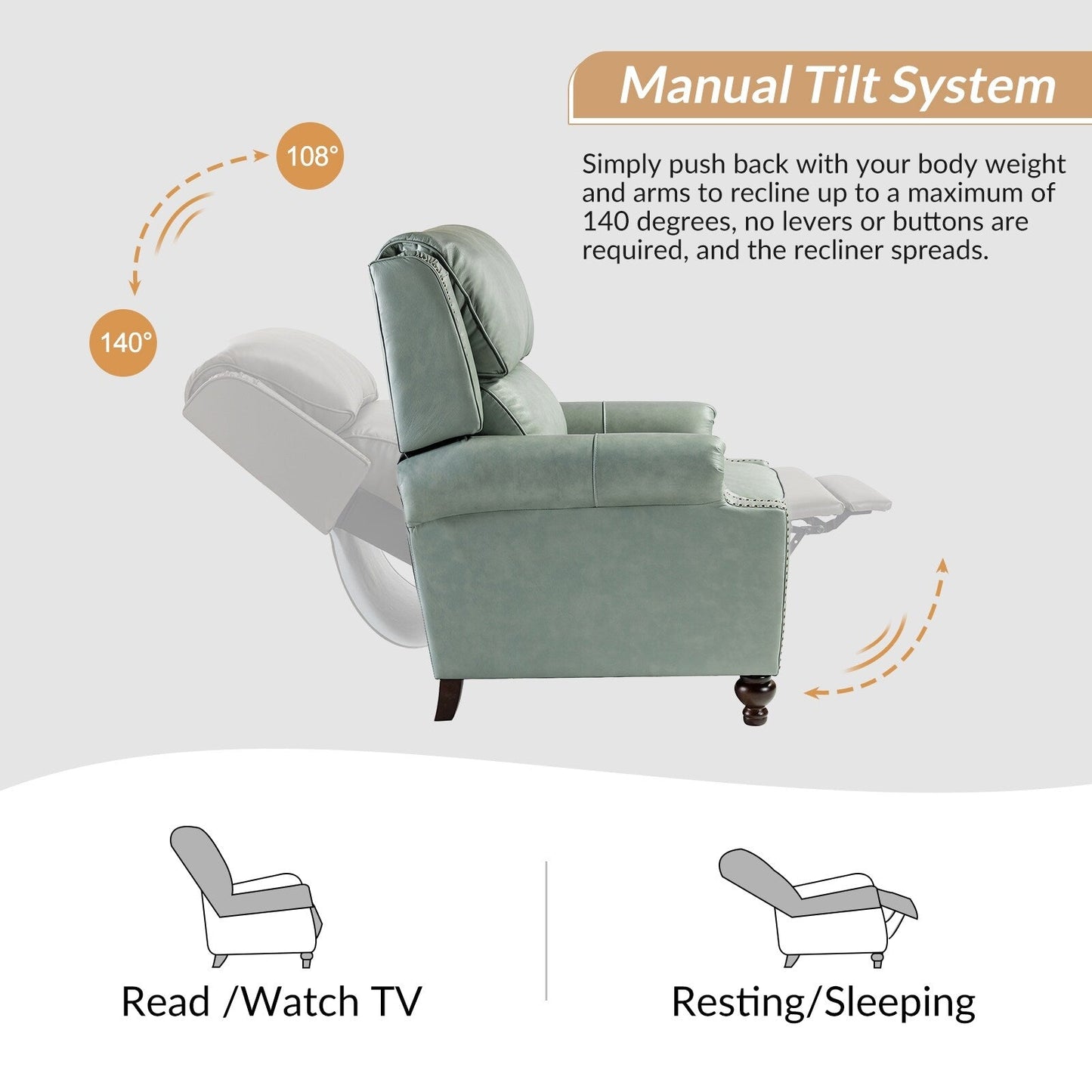 Fauteuil inclinable Gabriela en cuir véritable, style milieu de siècle, avec pieds coniques en bloc, par HULALA HOME