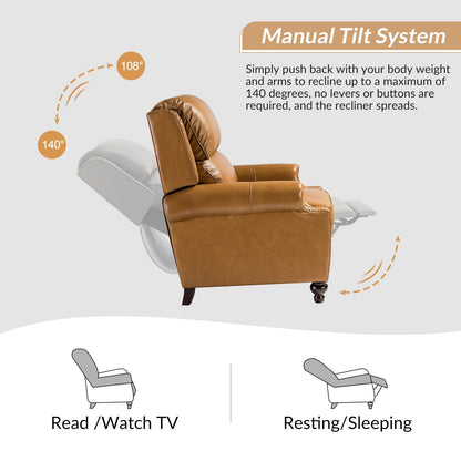 Fauteuil inclinable Gabriela en cuir véritable, style milieu de siècle, avec pieds coniques en bloc, par HULALA HOME