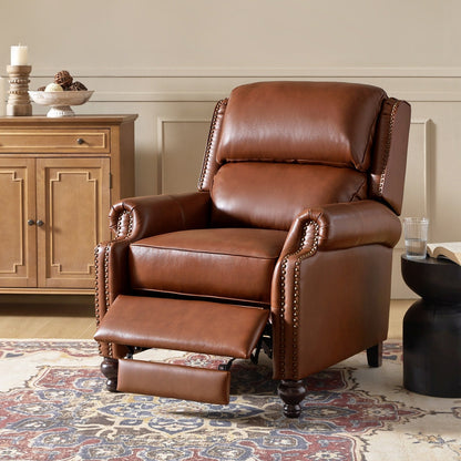 Fauteuil inclinable Gabriela en cuir véritable, style milieu de siècle, avec pieds coniques en bloc, par HULALA HOME