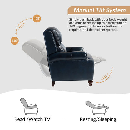 Fauteuil inclinable Gabriela en cuir véritable, style milieu de siècle, avec pieds coniques en bloc, par HULALA HOME