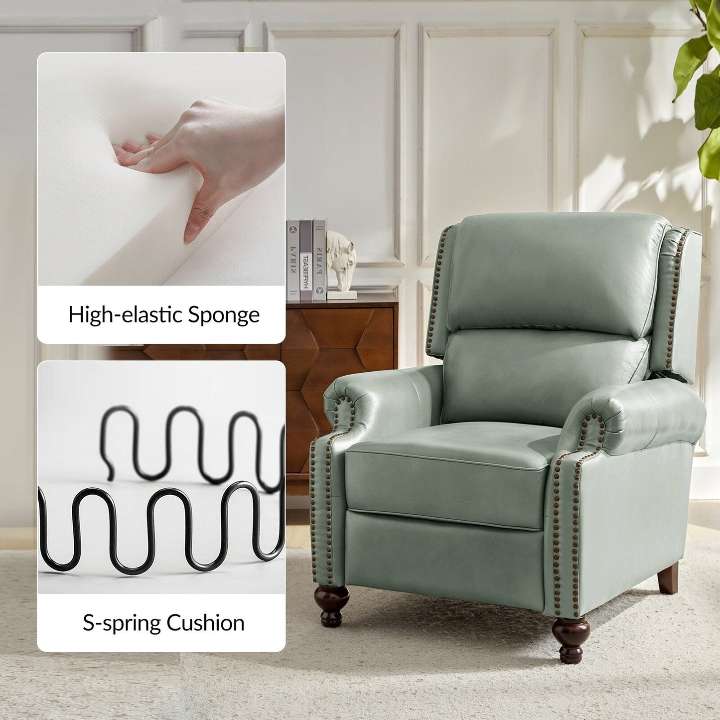 Fauteuil inclinable Gabriela en cuir véritable, style milieu de siècle, avec pieds coniques en bloc, par HULALA HOME