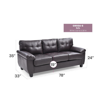 Canapé droit Gallant 78 po de largeur avec accoudoirs évasés en similicuir - 33 L x 78 l x 35 H