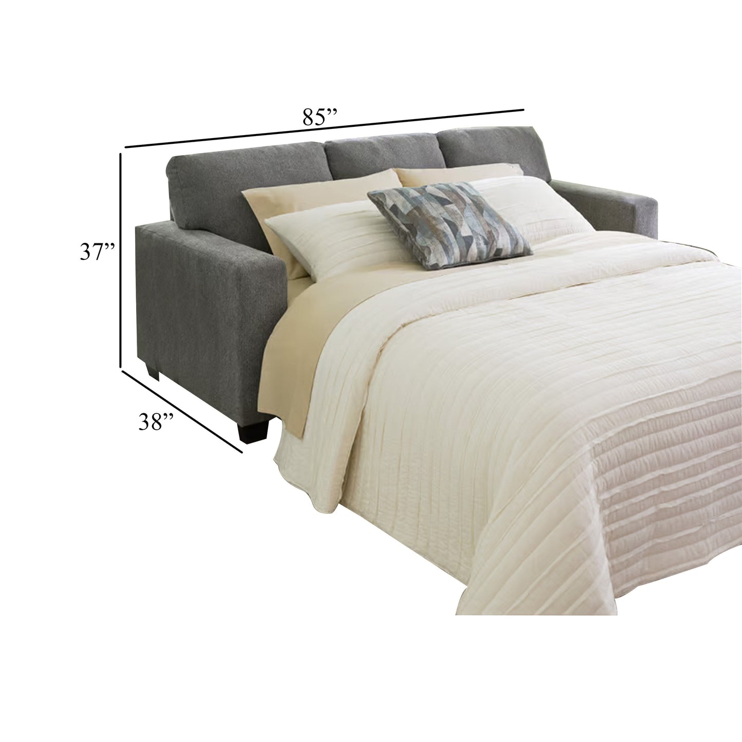 Canapé-lit Gavin, lit queen size, revêtement gris graphite, 85 pouces