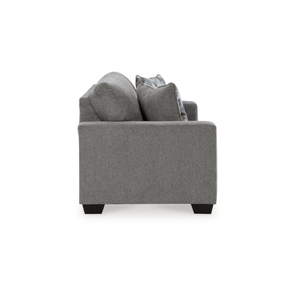 Canapé Gavin, polyester gris, coussins moelleux, 2 coussins décoratifs, 215 cm