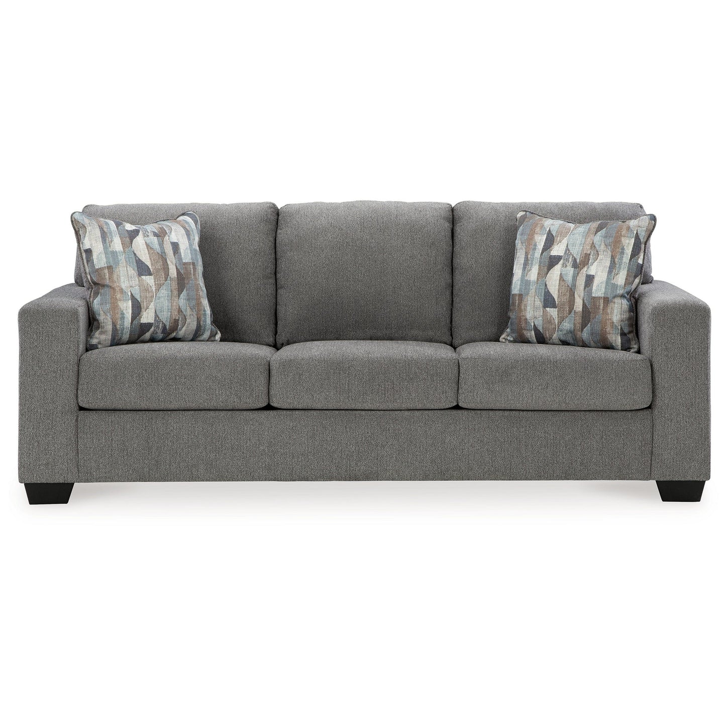 Canapé Gavin, polyester gris, coussins moelleux, 2 coussins décoratifs, 215 cm