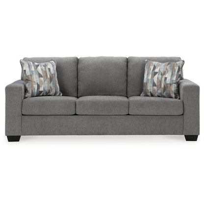 Canapé Gavin, polyester gris, coussins moelleux, 2 coussins décoratifs, 215 cm