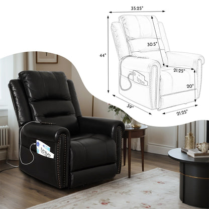 Canapé inclinable électrique en cuir véritable noir, causeuse, fauteuil inclinable avec appui-tête réglable et repose-pieds extensible