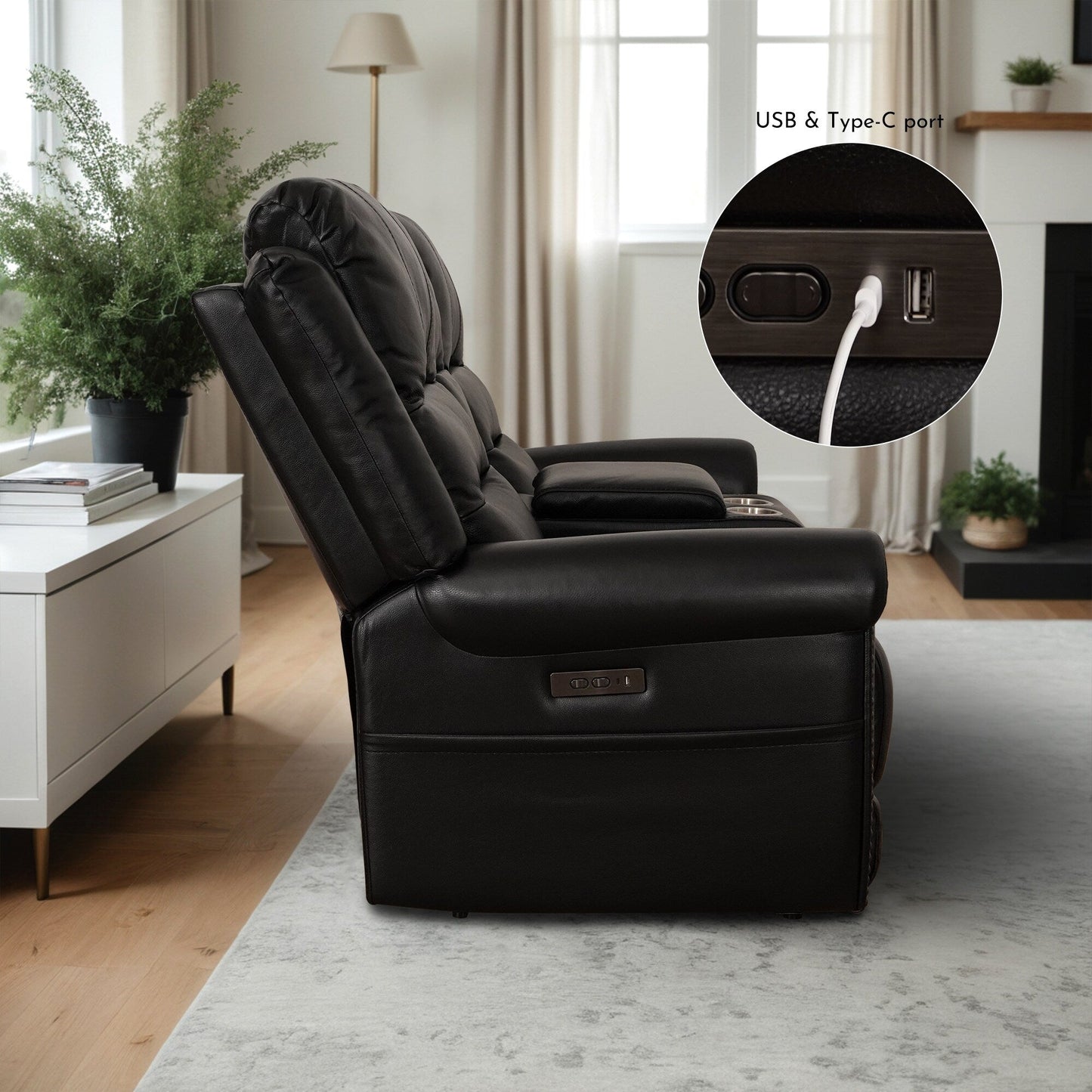 Canapé inclinable électrique en cuir véritable noir, causeuse, fauteuil inclinable avec appui-tête réglable et repose-pieds extensible