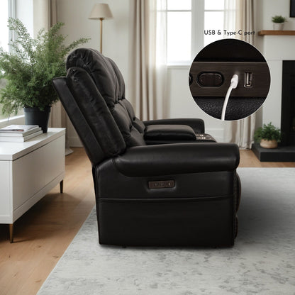 Canapé inclinable électrique en cuir véritable noir, causeuse, fauteuil inclinable avec appui-tête réglable et repose-pieds extensible