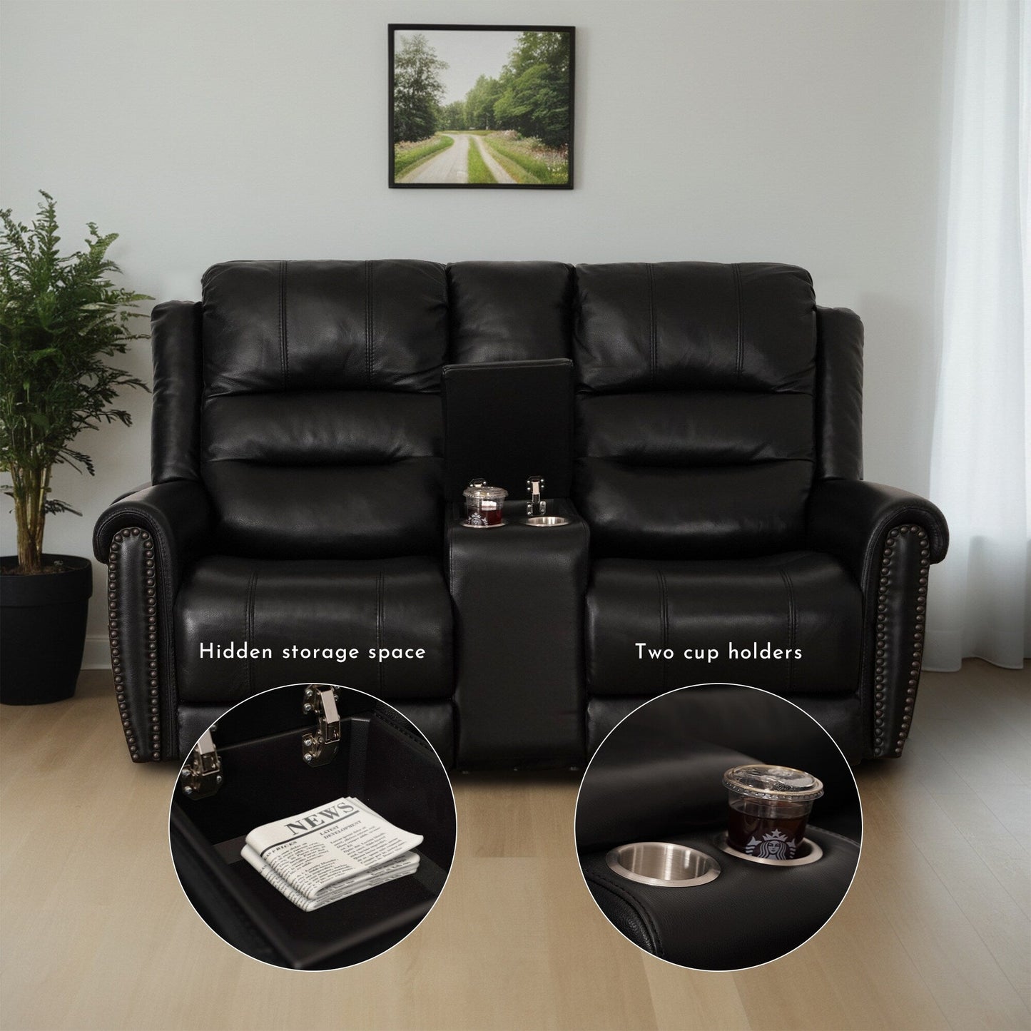 Canapé inclinable électrique en cuir véritable noir, causeuse, fauteuil inclinable avec appui-tête réglable et repose-pieds extensible