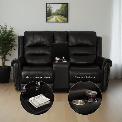 Canapé inclinable électrique en cuir véritable noir, causeuse, fauteuil inclinable avec appui-tête réglable et repose-pieds extensible