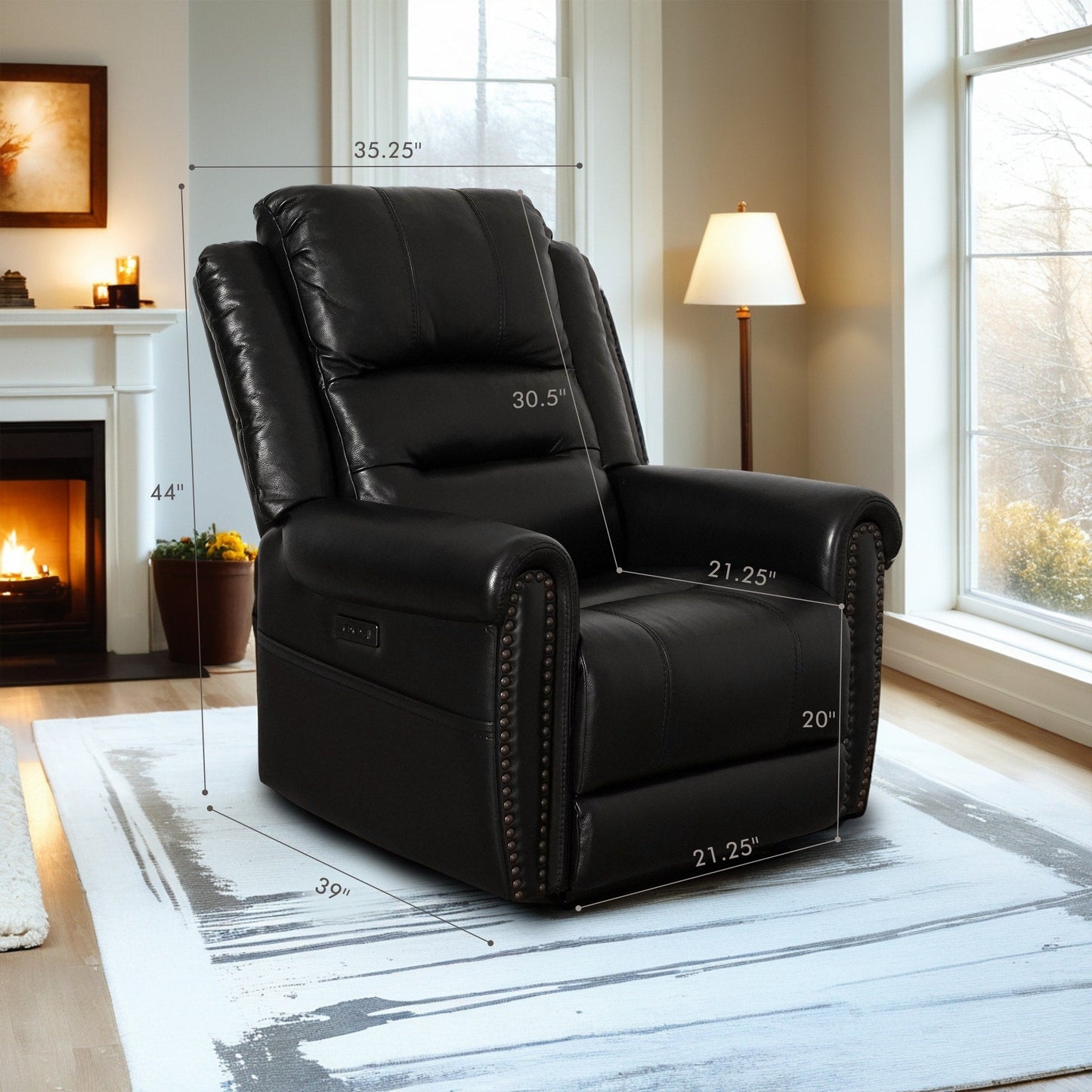 Canapé inclinable électrique en cuir véritable noir, causeuse, fauteuil inclinable avec appui-tête réglable et repose-pieds extensible