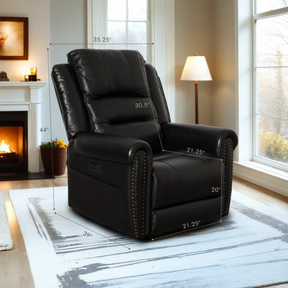 Canapé inclinable électrique en cuir véritable noir, causeuse, fauteuil inclinable avec appui-tête réglable et repose-pieds extensible
