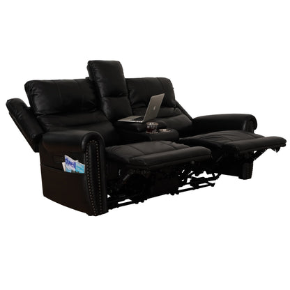 Canapé inclinable électrique en cuir véritable noir, causeuse, fauteuil inclinable avec appui-tête réglable et repose-pieds extensible