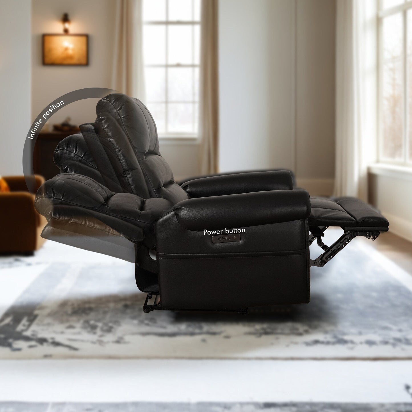 Canapé inclinable électrique en cuir véritable noir, causeuse, fauteuil inclinable avec appui-tête réglable et repose-pieds extensible