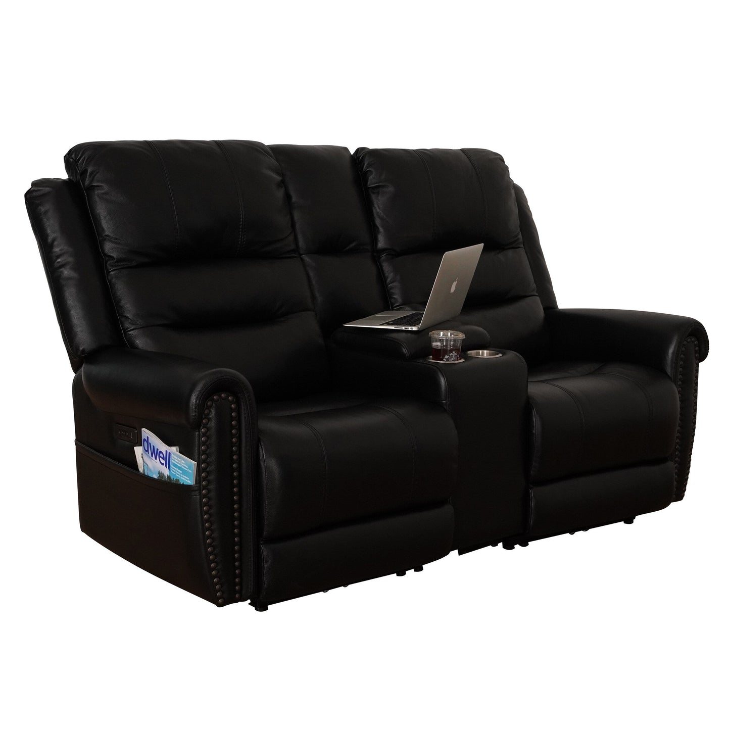 Canapé inclinable électrique en cuir véritable noir, causeuse, fauteuil inclinable avec appui-tête réglable et repose-pieds extensible