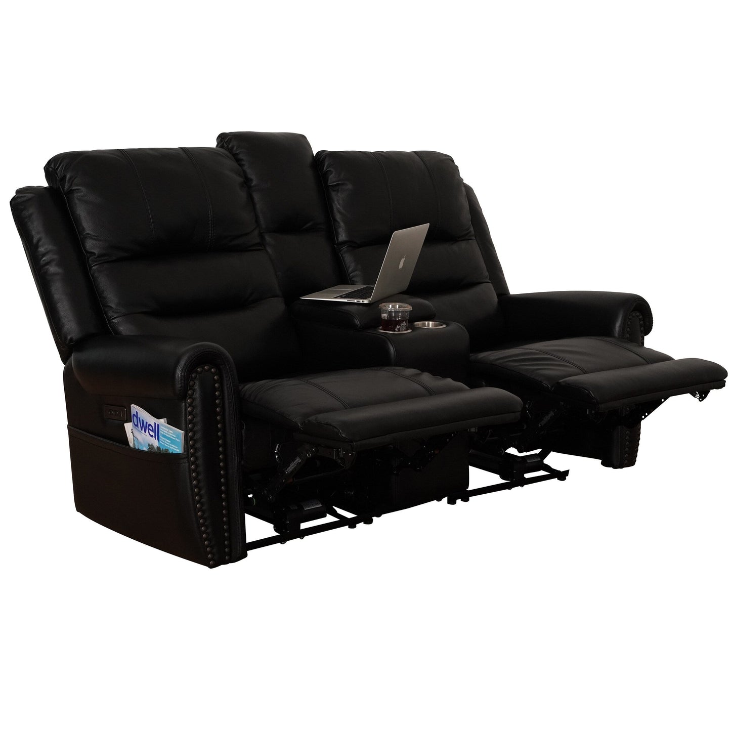 Canapé inclinable électrique en cuir véritable noir, causeuse, fauteuil inclinable avec appui-tête réglable et repose-pieds extensible