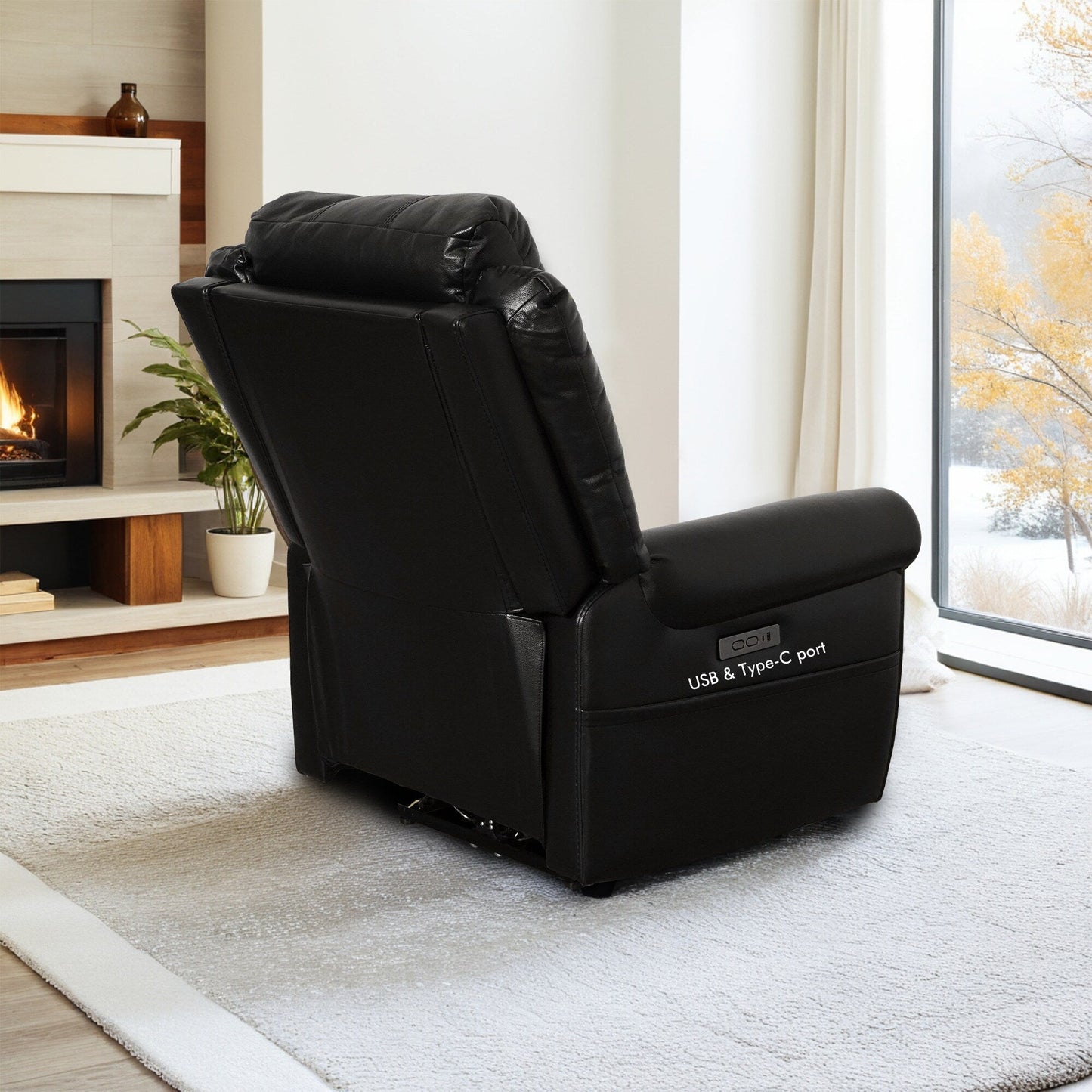 Canapé inclinable électrique en cuir véritable noir, causeuse, fauteuil inclinable avec appui-tête réglable et repose-pieds extensible