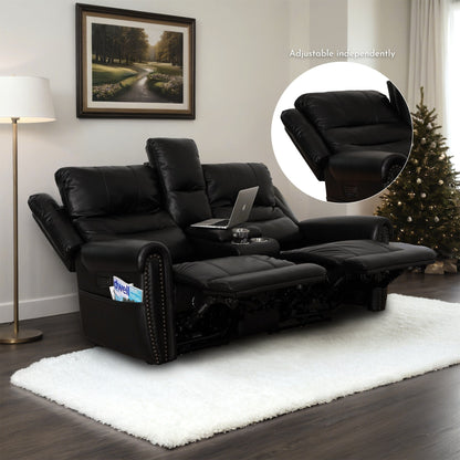 Canapé inclinable électrique en cuir véritable noir, causeuse, fauteuil inclinable avec appui-tête réglable et repose-pieds extensible