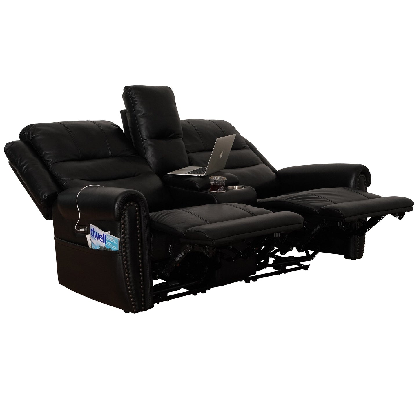 Canapé inclinable électrique en cuir véritable noir, causeuse, fauteuil inclinable avec appui-tête réglable et repose-pieds extensible