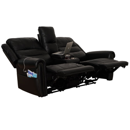 Canapé inclinable électrique en cuir véritable noir, causeuse, fauteuil inclinable avec appui-tête réglable et repose-pieds extensible