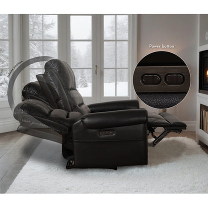 Canapé inclinable électrique en cuir véritable noir, causeuse, fauteuil inclinable avec appui-tête réglable et repose-pieds extensible