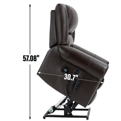 Fauteuil inclinable électrique en cuir véritable avec deux moteurs, massage 8 points, chauffage, chargement USB et inclinaison infinie