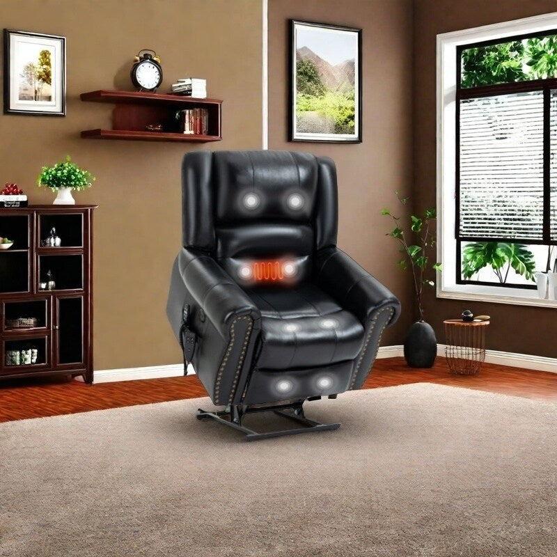 Fauteuil inclinable électrique en cuir véritable avec deux moteurs, massage 8 points, chauffage, chargement USB et inclinaison infinie