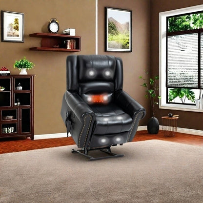 Fauteuil inclinable électrique en cuir véritable avec deux moteurs, massage 8 points, chauffage, chargement USB et inclinaison infinie