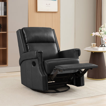 Fauteuil inclinable à bascule manuel en cuir véritable avec base pivotante en métal à 360 degrés