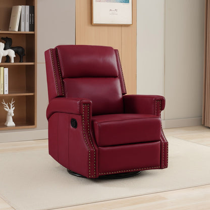 Fauteuil inclinable à bascule manuel en cuir véritable avec base pivotante en métal à 360 degrés
