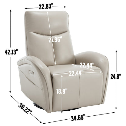 Fauteuil inclinable électrique en cuir véritable avec pivot à 270°, mouvement de bascule, soutien lombaire et ports de chargement USB et Type-C