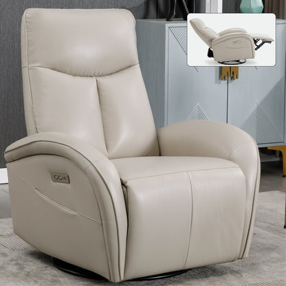 Fauteuil inclinable électrique en cuir véritable avec pivot à 270°, mouvement de bascule, soutien lombaire et ports de chargement USB et Type-C