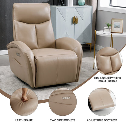 Fauteuil inclinable électrique en cuir véritable avec pivot à 270°, mouvement de bascule, soutien lombaire et ports de chargement USB et Type-C
