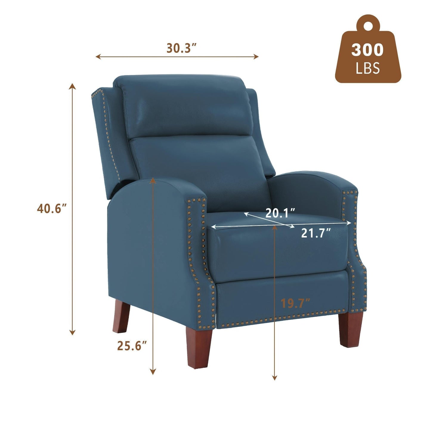 Fauteuil inclinable en cuir véritable avec dossier multi-angles et pieds en bois massif