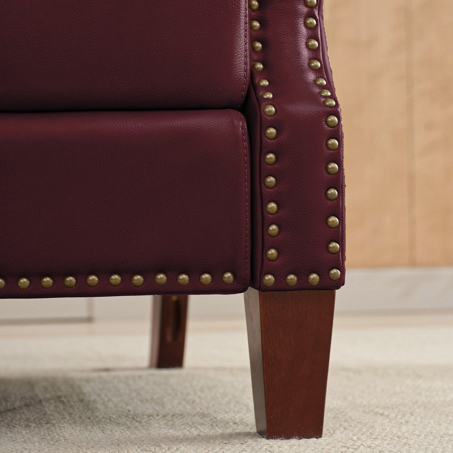 Fauteuil inclinable en cuir véritable avec dossier multi-angles et pieds en bois massif