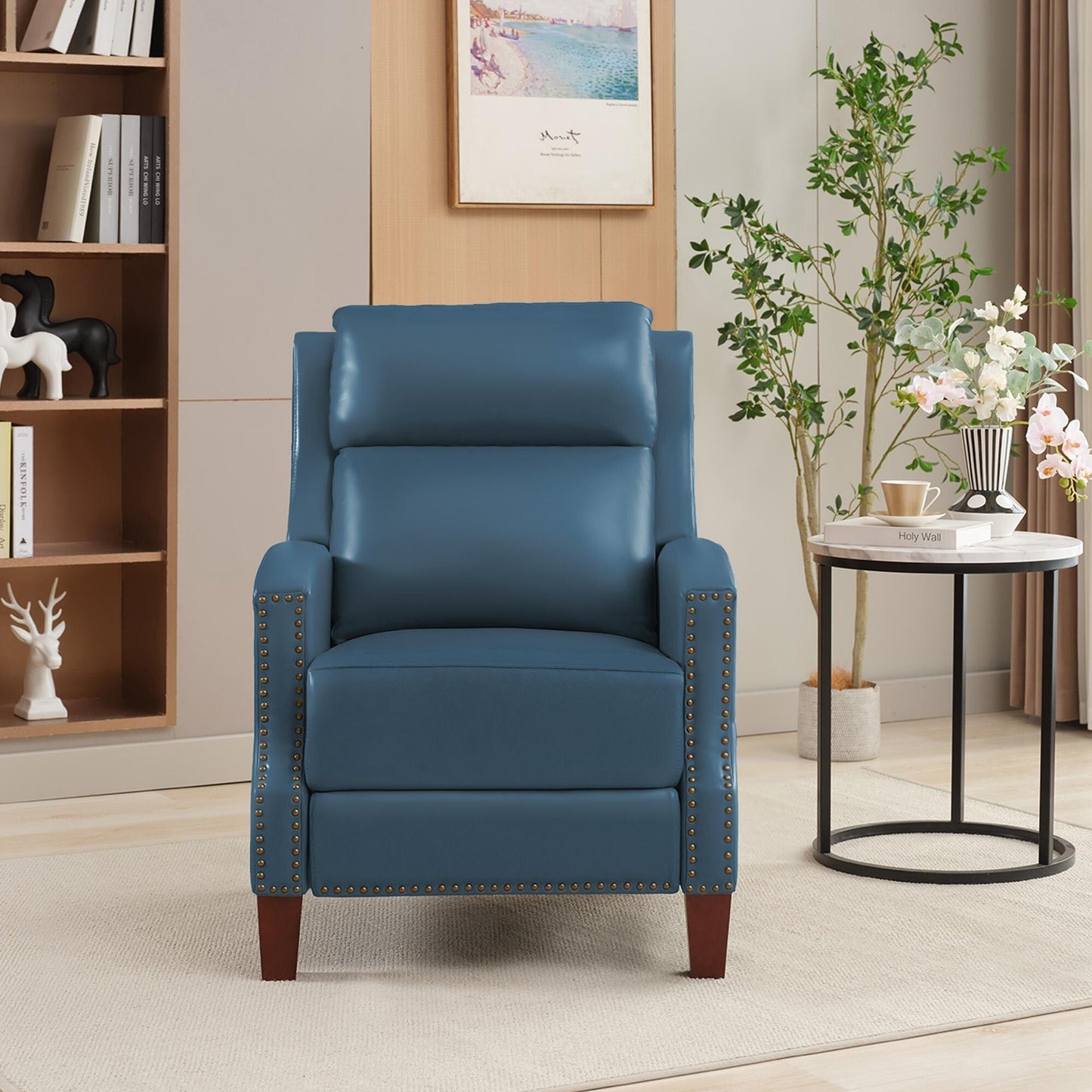 Fauteuil inclinable en cuir véritable avec dossier multi-angles et pieds en bois massif