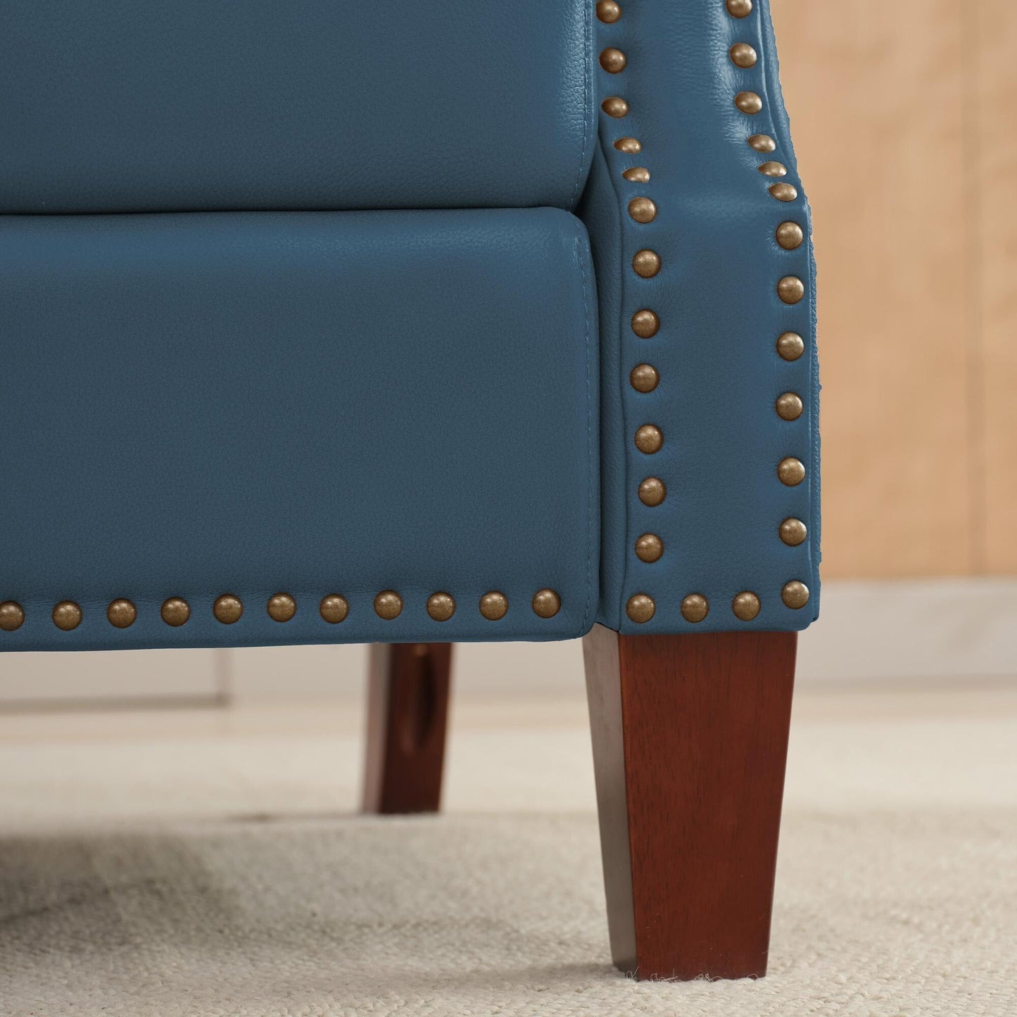 Fauteuil inclinable en cuir véritable avec dossier multi-angles et pieds en bois massif