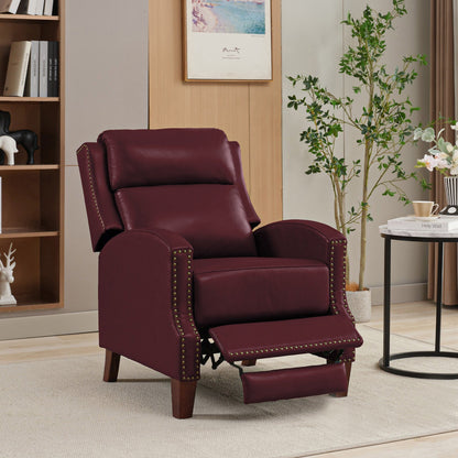 Fauteuil inclinable en cuir véritable avec dossier multi-angles et pieds en bois massif