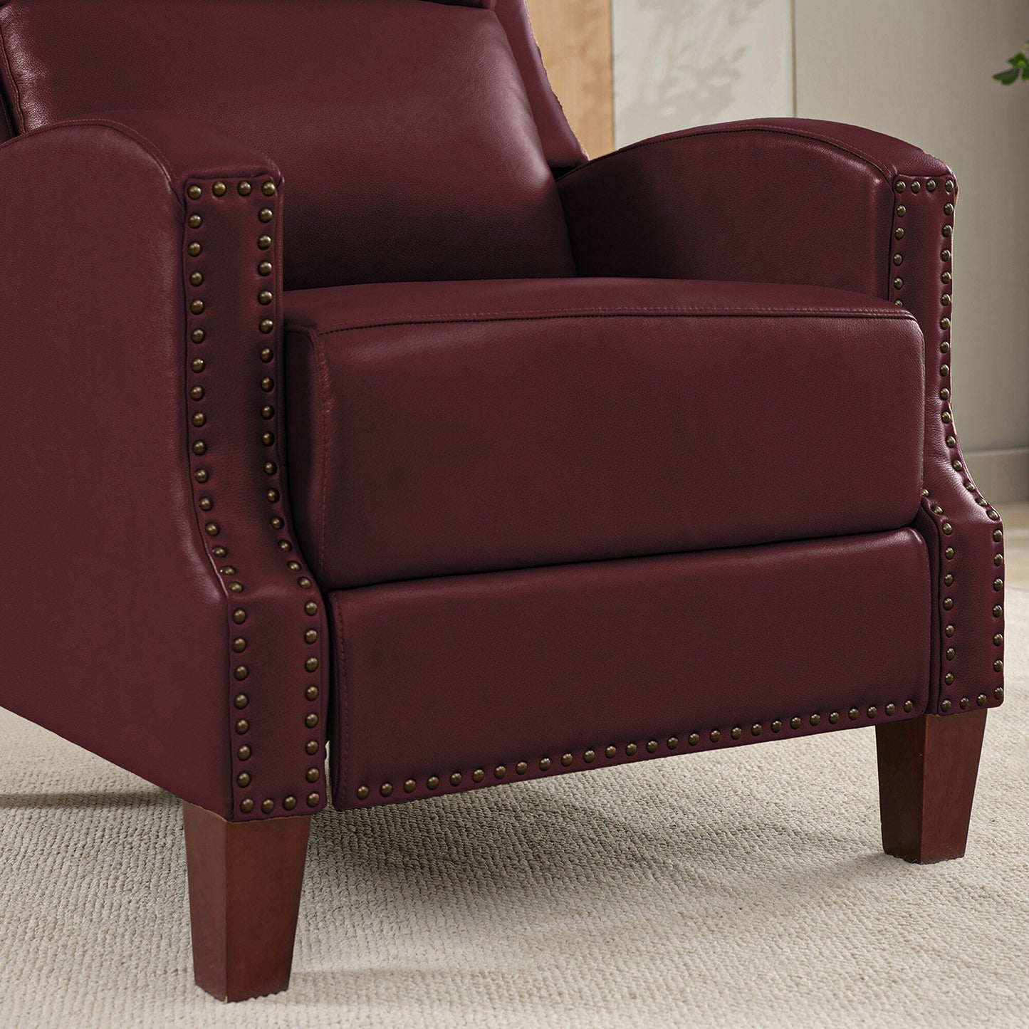 Fauteuil inclinable en cuir véritable avec dossier multi-angles et pieds en bois massif