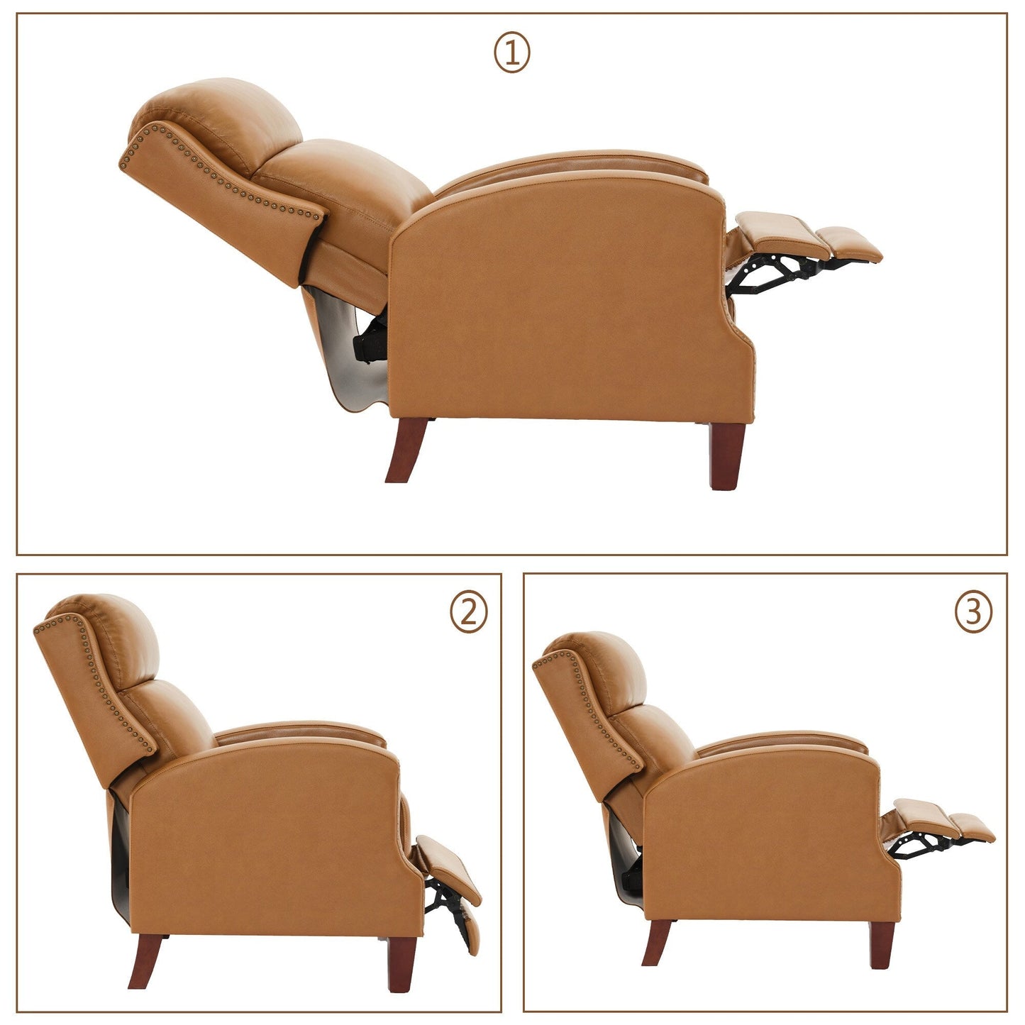 Fauteuil inclinable en cuir véritable avec dossier multi-angles et pieds en bois massif