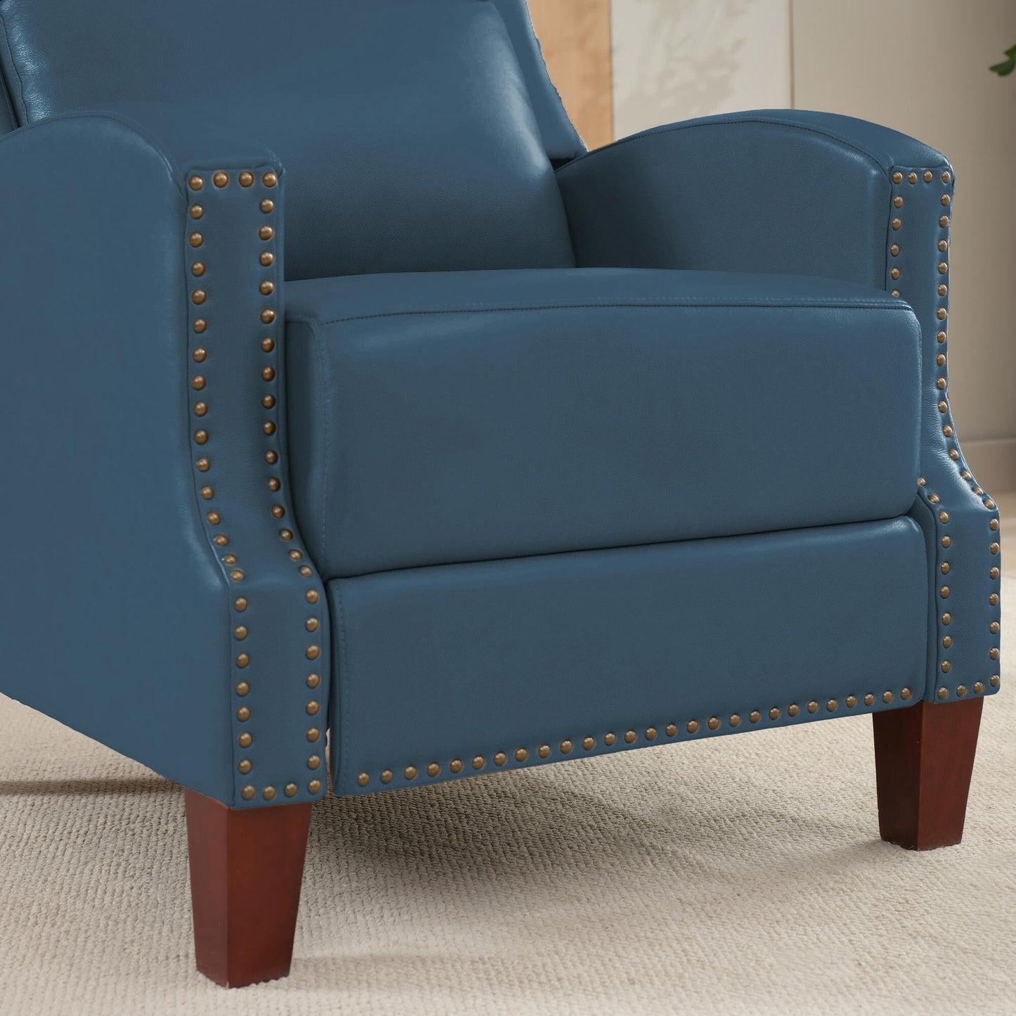 Fauteuil inclinable en cuir véritable avec dossier multi-angles et pieds en bois massif