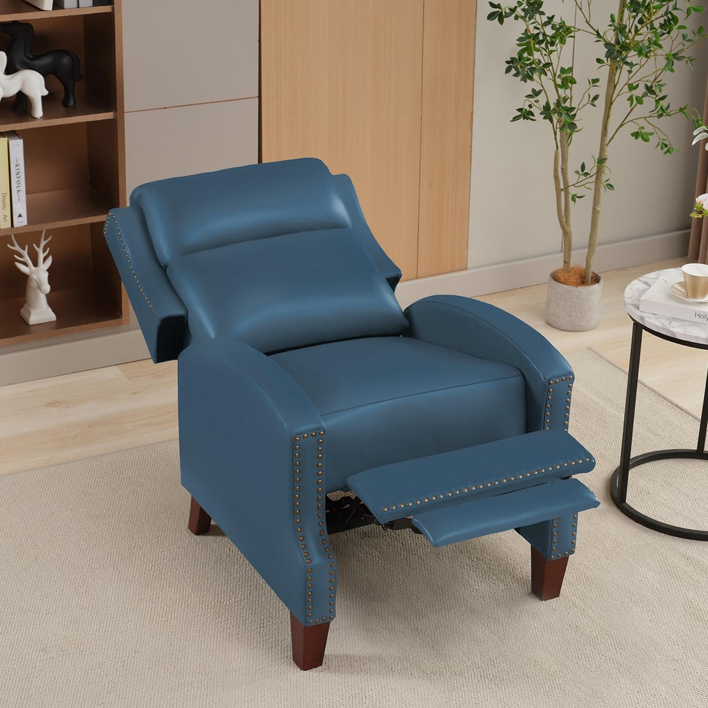 Fauteuil inclinable en cuir véritable avec dossier multi-angles et pieds en bois massif