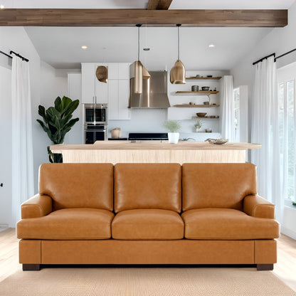 Canapé 3 places en cuir véritable de qualité supérieure avec assise moelleuse et coussins en plumes d'oie pour un confort ultime