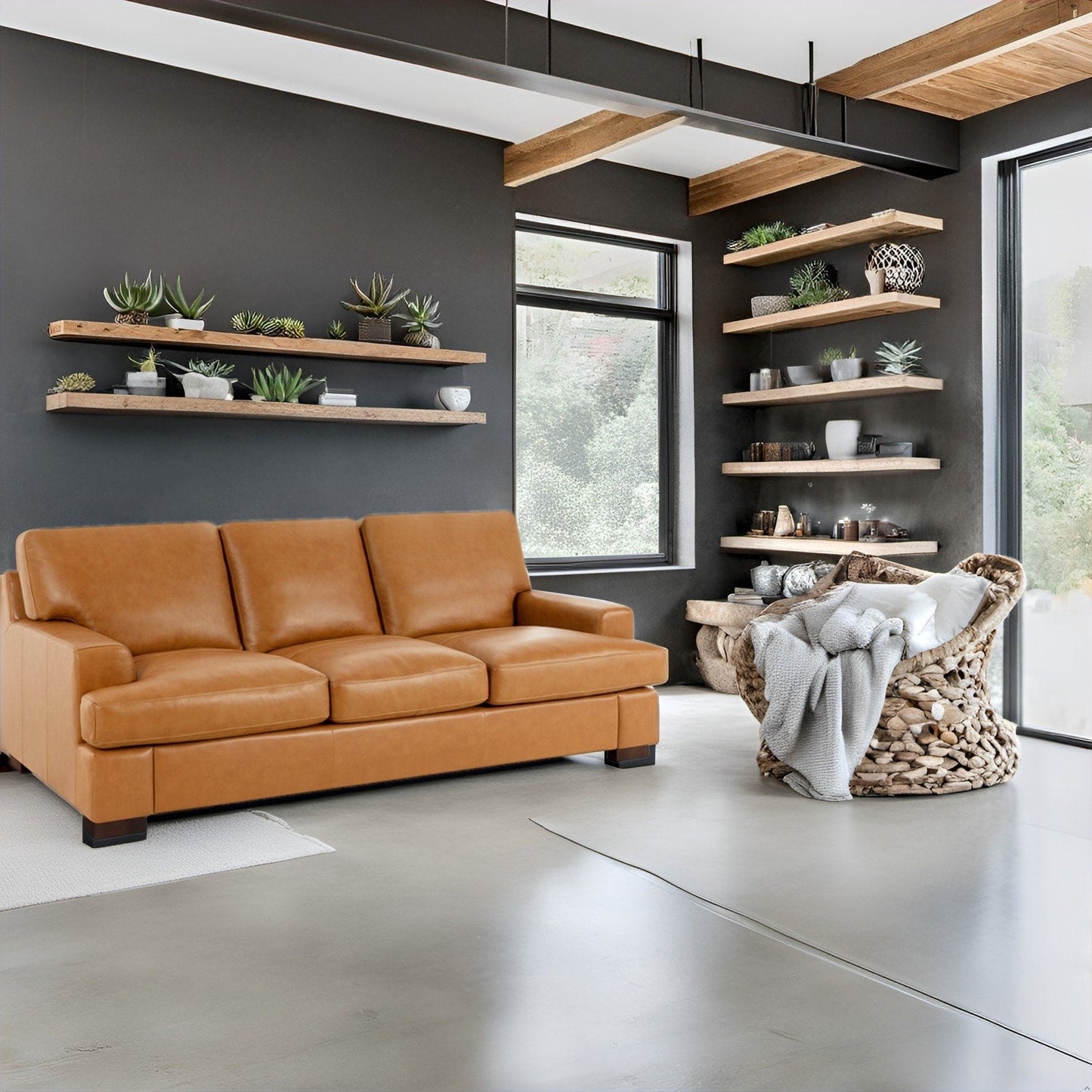 Canapé 3 places en cuir véritable de qualité supérieure avec assise moelleuse et coussins en plumes d'oie pour un confort ultime