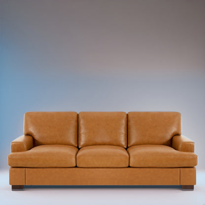 Canapé 3 places en cuir véritable de qualité supérieure avec assise moelleuse et coussins en plumes d'oie pour un confort ultime